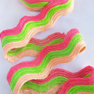Wave Pattern Trim, Cotton Embroidered Trim, Pink